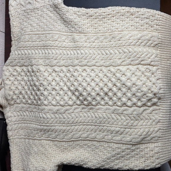 Carraig Donn Aran Knit Wool Shawl Collar Cardigan Cream Made in Ireland Mens M - Picture 9 of 12